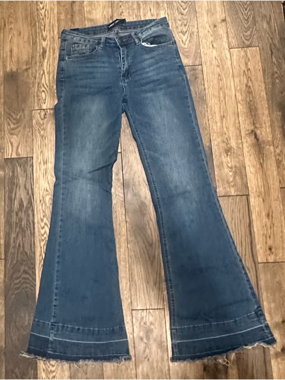 Almost Famous Dark Blue Flared Jeans with Raw Hem-Size 3